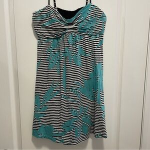 Roxy Black and Teal Floral Striped Mini Dress